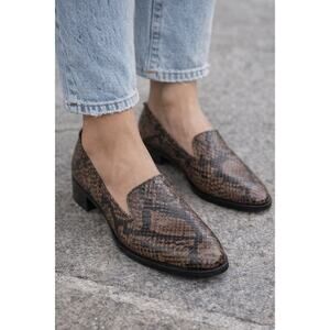 Aeyde Snakeskin Brown Loafers Round Toe Flats Shoes Italian Leather 39 Size 8